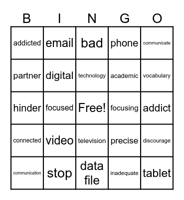 Screen Time Bingo Card