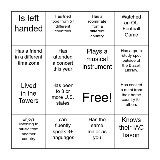 Find Someone who Bingo Card