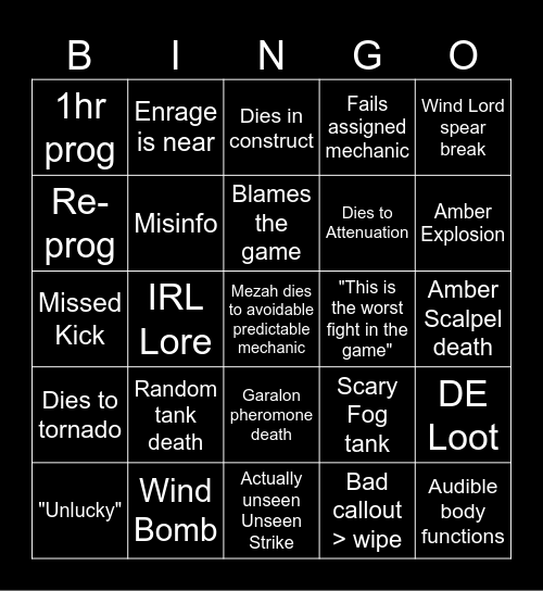 raid night Bingo Card