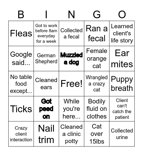 Vet Tech Week Bingo Card