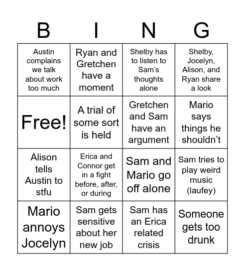 Wine Tour Bingo Card