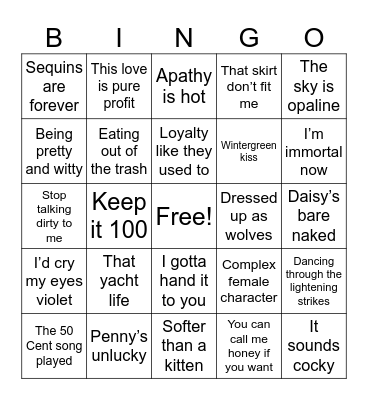 Life of a Showgirl Bingo Card