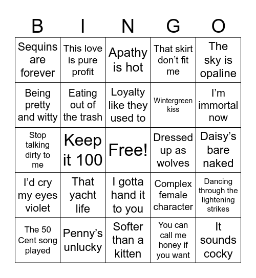 Life of a Showgirl Bingo Card