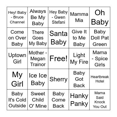 Baby Taylor's Singo Bingo Card