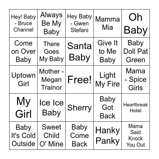 Baby Taylor's Singo Bingo Card