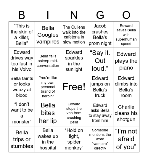 Twilight Bingo Card