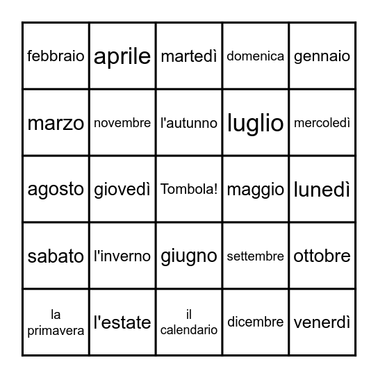 Tombola (i giorni, i mesi & le stagioni) Bingo Card