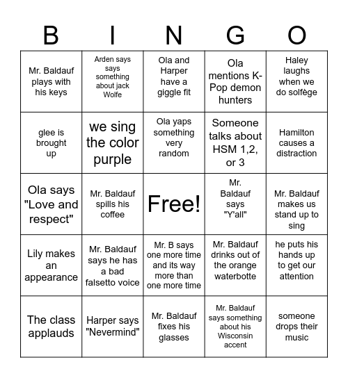 CHOIR Bingo Card