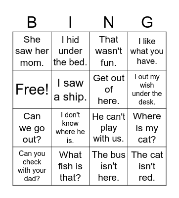 Heart Word Sentences Bingo Card