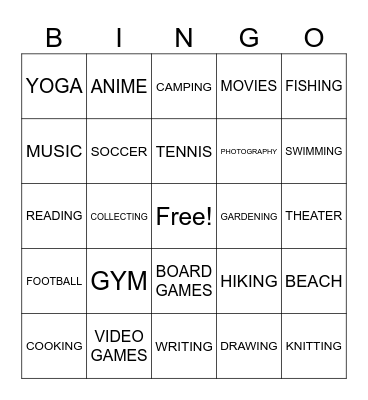 Hobby Hunt: Meet & Mark Bingo Card