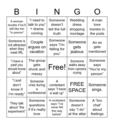 Love is Blind Bingo Card