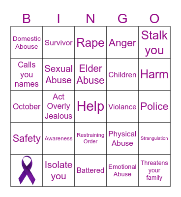 Domestic Violance Bingo Card