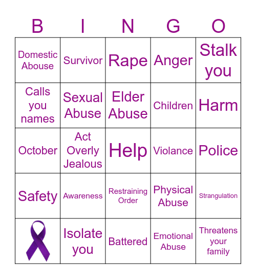 Domestic Violance Bingo Card