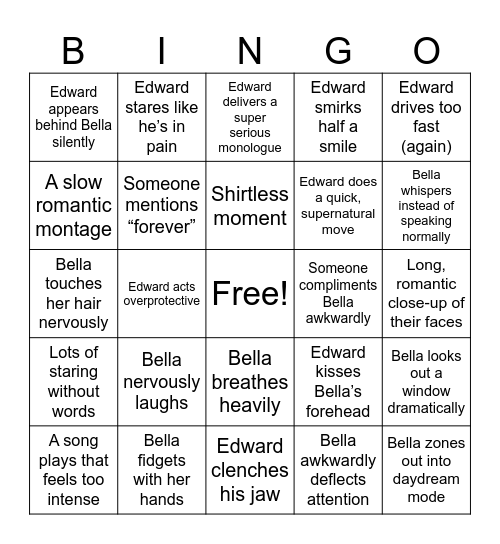 Twilight: Breaking Dawn pt 1 Bingo Card