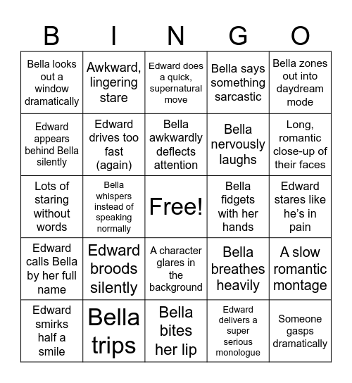 Twilight: Breaking Dawn pt 1 Bingo Card