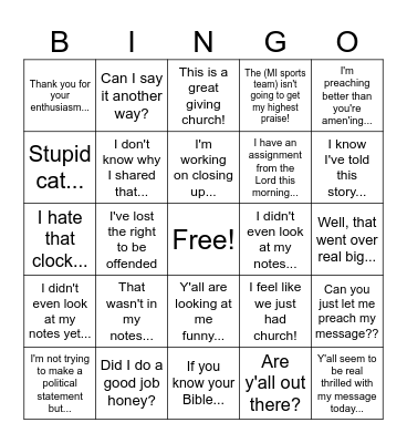 PASTOR TIM BINGO! Bingo Card