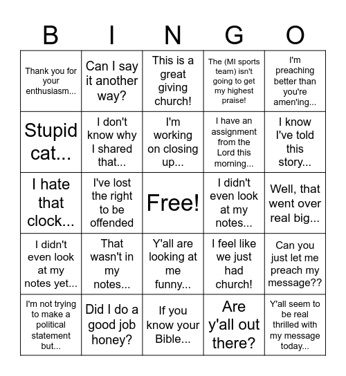 PASTOR TIM BINGO! Bingo Card