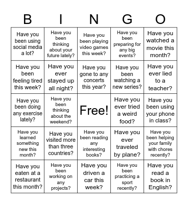 Present Perfect Simple and Continuous Bingo Card