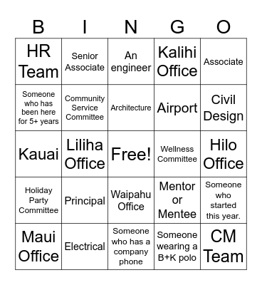 B+K Bingo Card