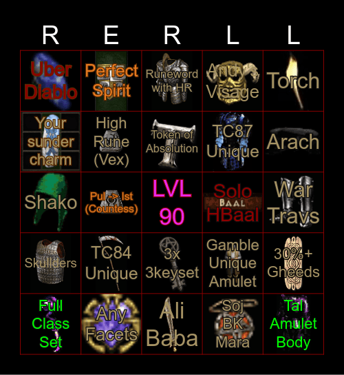 (WIP) Diablo II: Reroll Edition Bingo Card