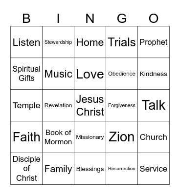 LDS General Conference Bingo Card