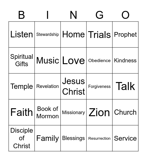 LDS General Conference Bingo Card