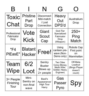 TF2 Bingo for One Tour Bingo Card