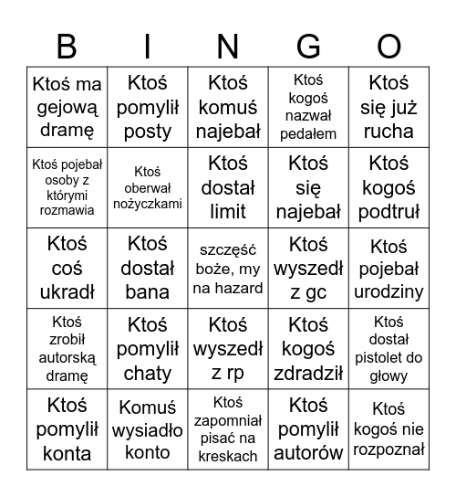 Kasynowe Bingo Card