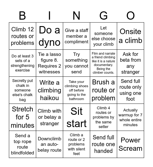 Climbing Bingo Card