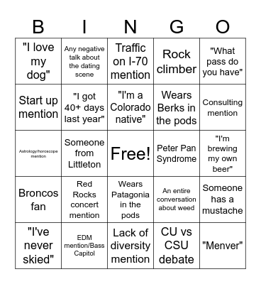Love is Blind Denver Bingo Card
