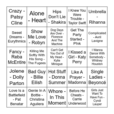 "This One's For The Girls" Bingo Card