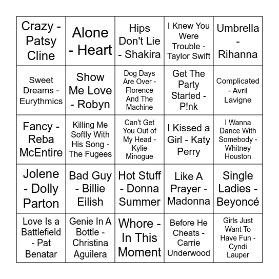 "This One's For The Girls" Bingo Card