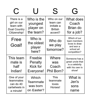 Strikers Red Bingo Card