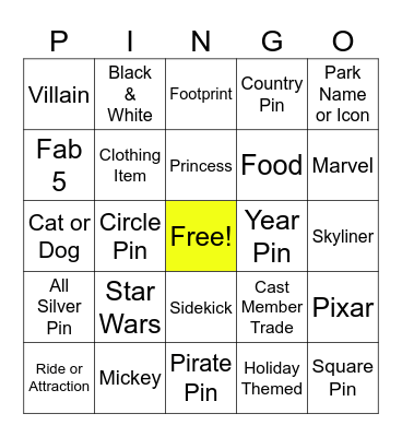 PINGO Bingo Card