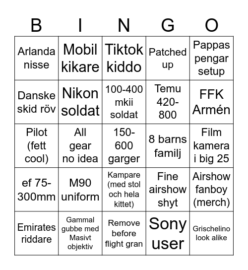 Airshow Bingo Card