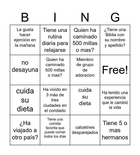 Conociendonos Bingo Card