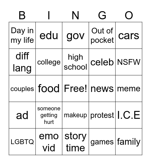 Sofia Bingo Card