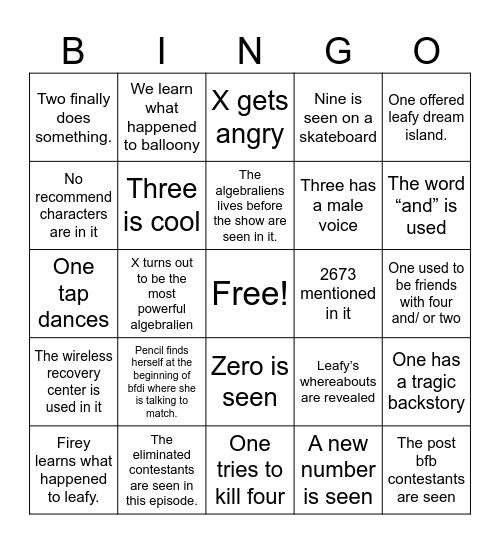 TPOT 20 Bingo Card