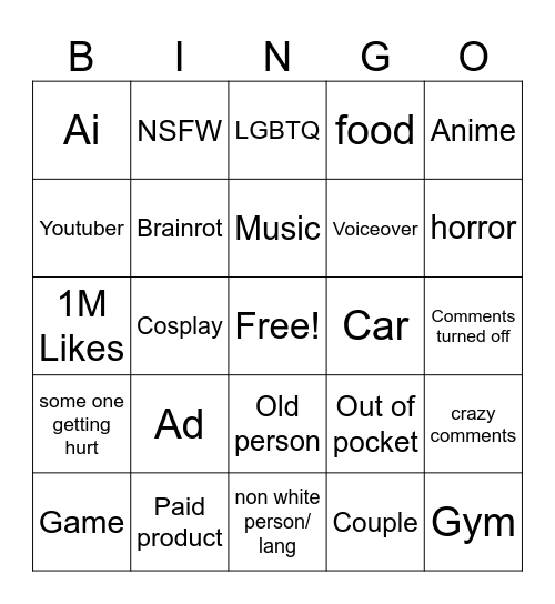 Pedro Bingo Card