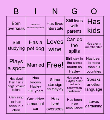 Hayley’s hens Bingo Card