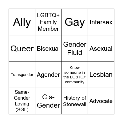 LGBTQ+ Bingo Card