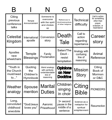 Mormon BINGOO Bingo Card