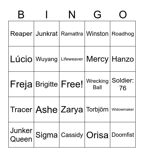 Overwatch Hero Race Bingo Card