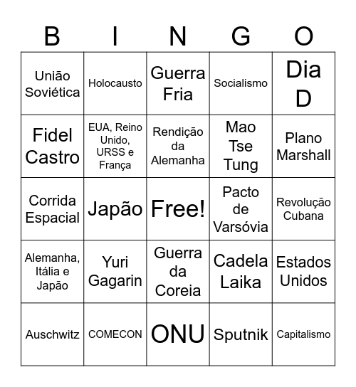 BINGO REVISÃO 9 ANO Bingo Card