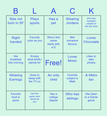 Saturday School Bingo Card