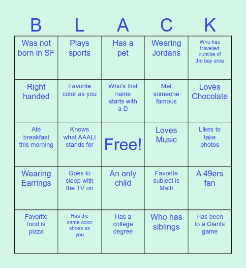 Saturday School Bingo Card