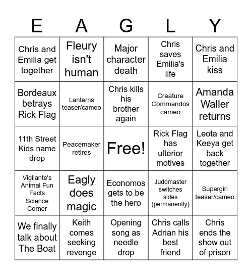 Peacemaker Season 2 Finale BINGO Card