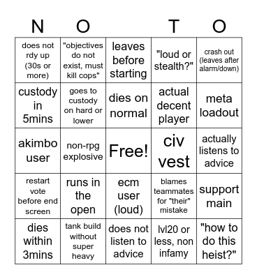Notoriety Custom Match Bingo Card
