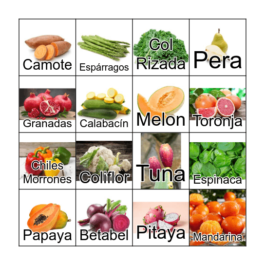 Color your Plate Bingo Card