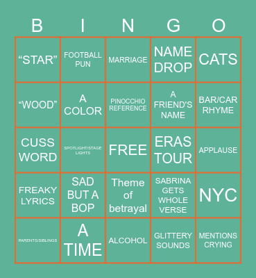 THE LIFE OF A SHOWGIRL Bingo Card